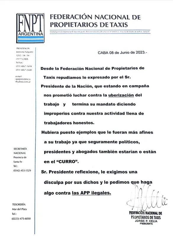 Taxistas repudian al presidente