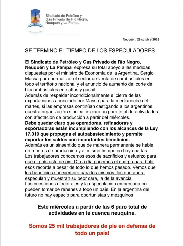 Comunicado Petroleros 