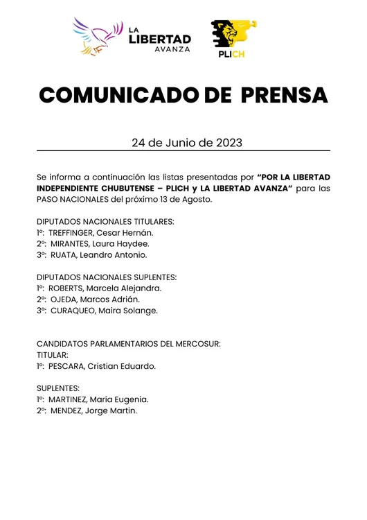 Lista de diputados nacionales PLICH Lista de diputados nacionales PLICH