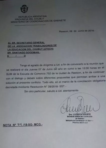 Llamado a gremios Chubut