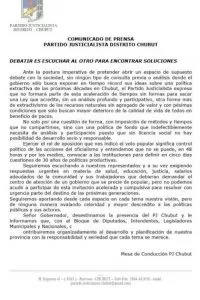 COMUNICADO PJ SOBRE DEBATE MINERO