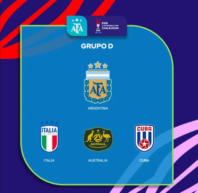 Argentina compartirá el Grupo D del Mundial Sub-20 junto a Italia, Australia y Cuba