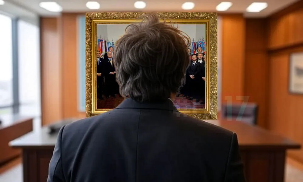 Milei mirando el cuadro del pacto de mayo imagen ilustrativa generada por LA17