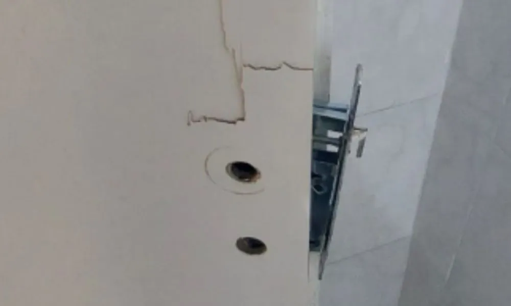 Dañaron la puerta de un comercio pero fueron descubiertos
