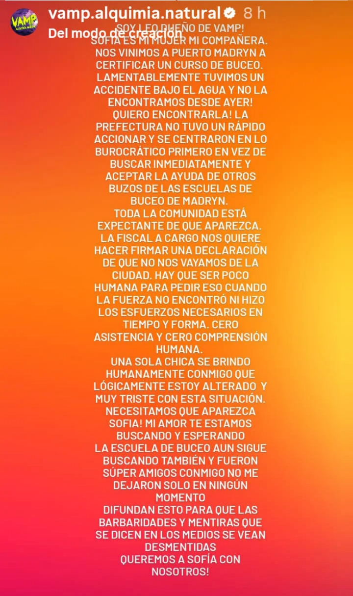 Mensaje del esposo de la joven buzo desaparecida