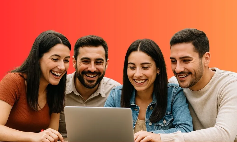 Amigos frente a una computadora imagen ilustrativa generada por LU17