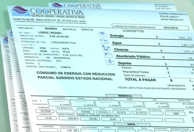 Factura luz Trelew. cooperativa eléctrica. imagen