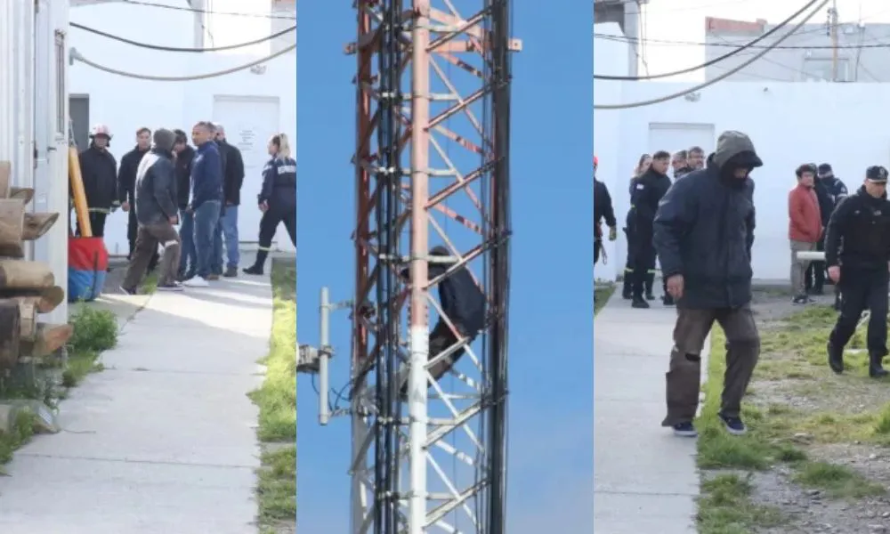 Hombre desdepearado subió a una antena fotos La Opinión Austral