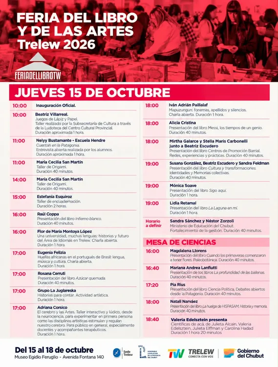Cronograma Feria del Libro de Trelew