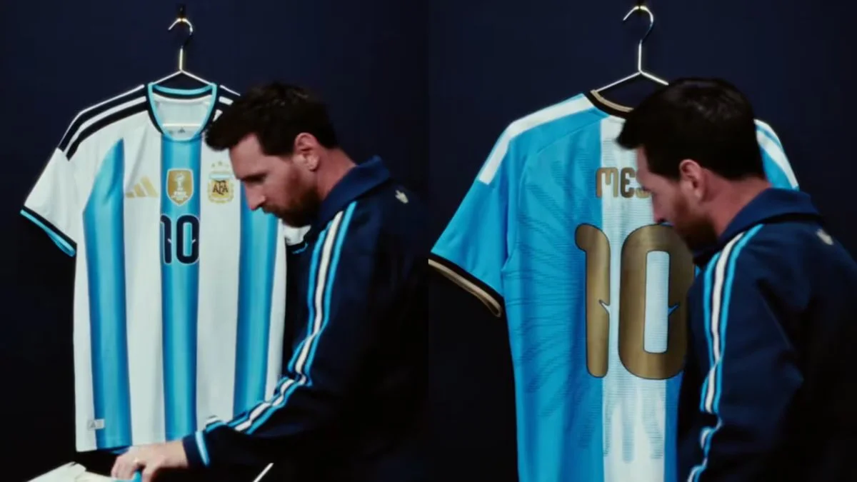 Messi y la camiseta para su despedida foto captura de video