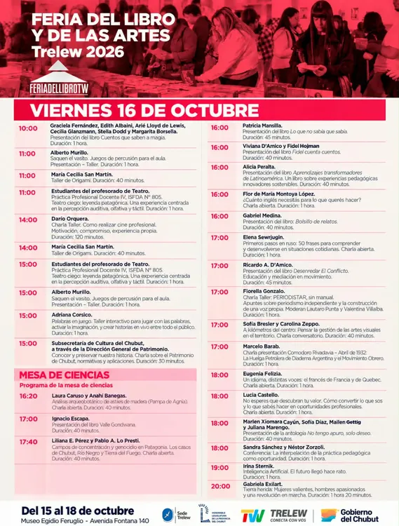 Cronograma Feria del Libro de Trelew