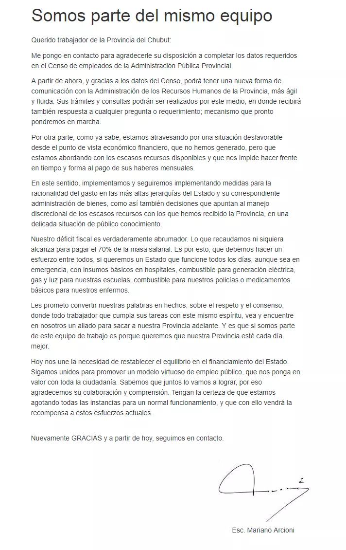 CARTA ARCIONI GOBERNADOR