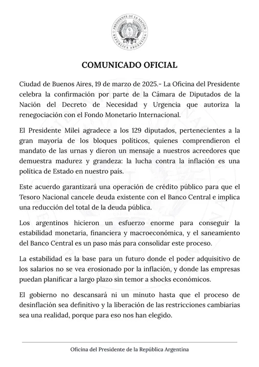 COMUNICADO PRESIDENCIAL