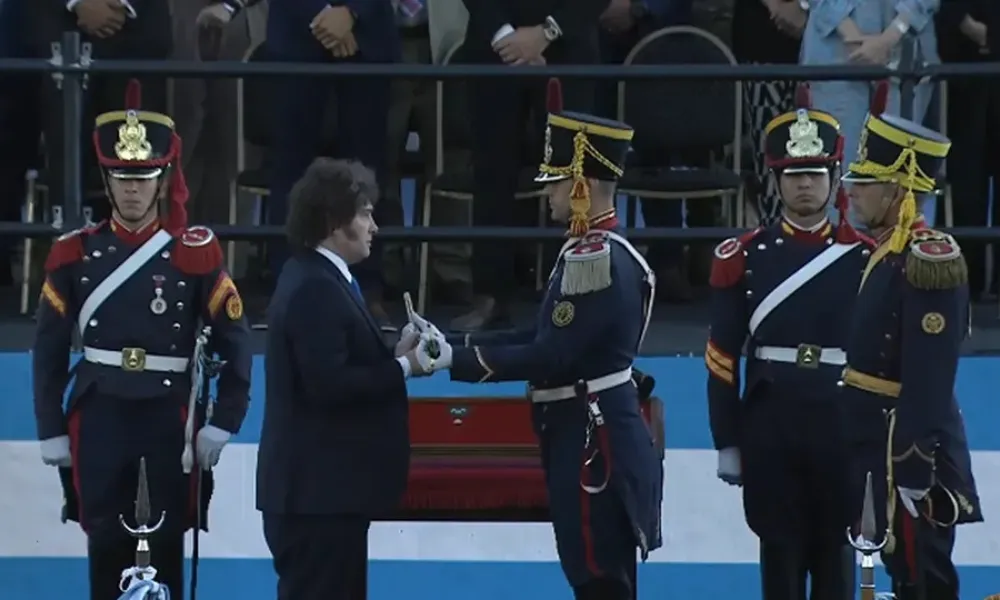 MIlei en el acto en San Lorenzo