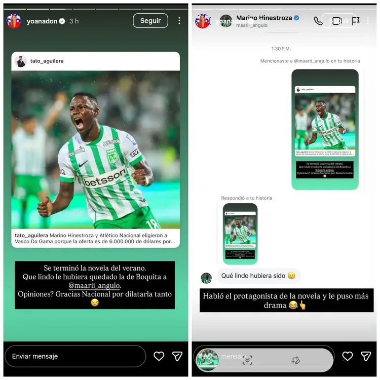 Un gesto en redes sociales de Marino Hinestroza. 2