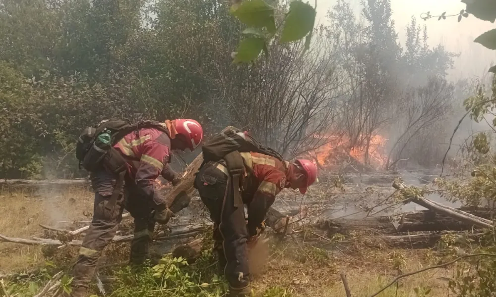 Brigadistas en el incendio de El Turbio