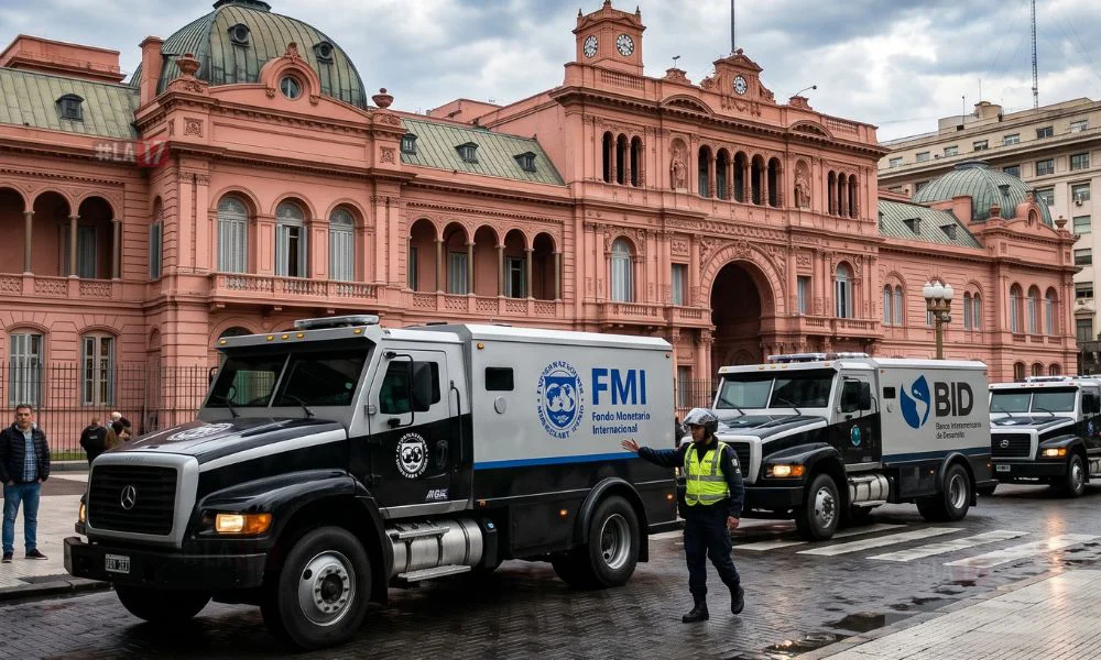 Camiones de caudales en Casa Rosada