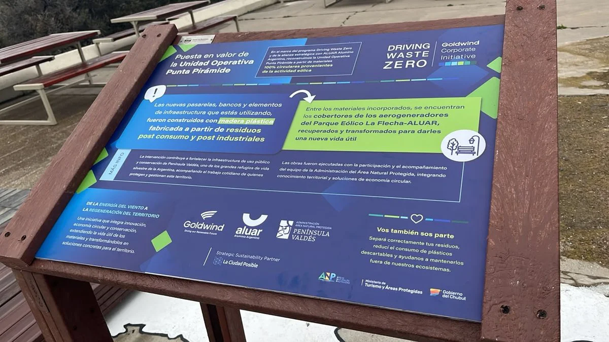 Senderos realizados con material reciclado del Parque eólico Aluar