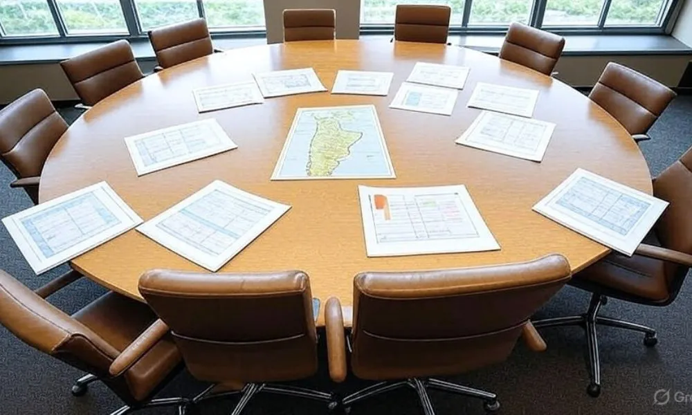 Mesa de reuniones vacía en oficina Imagen generada por AI