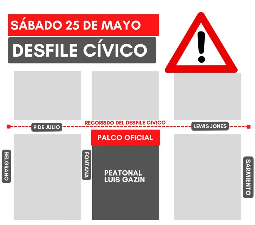 Corte de calles por el desfile del 25 de Mayo