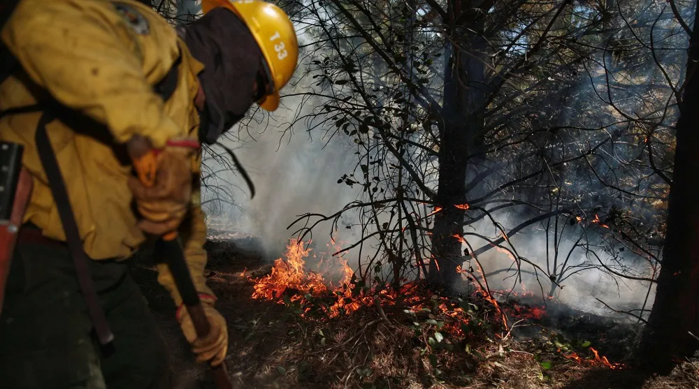 BRIGADISTA LUCHA CONTRA EL FUEGO EN EL BOLSÓN