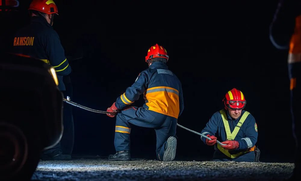 Imagen recreada digitalmente por La17 sobre el trabajo de rescate del cuerpo
