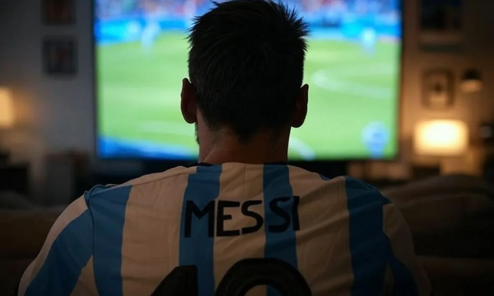 Messi de espaldas mirando la tele Foto AI