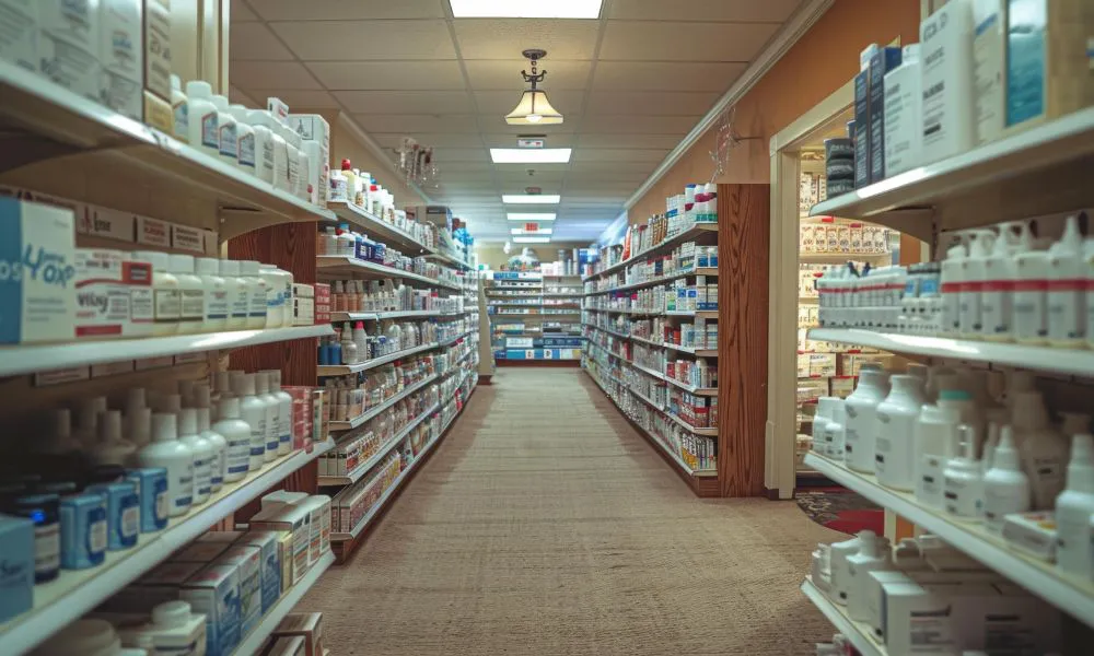 Góndola de farmacia y medicamentos foto Freepik