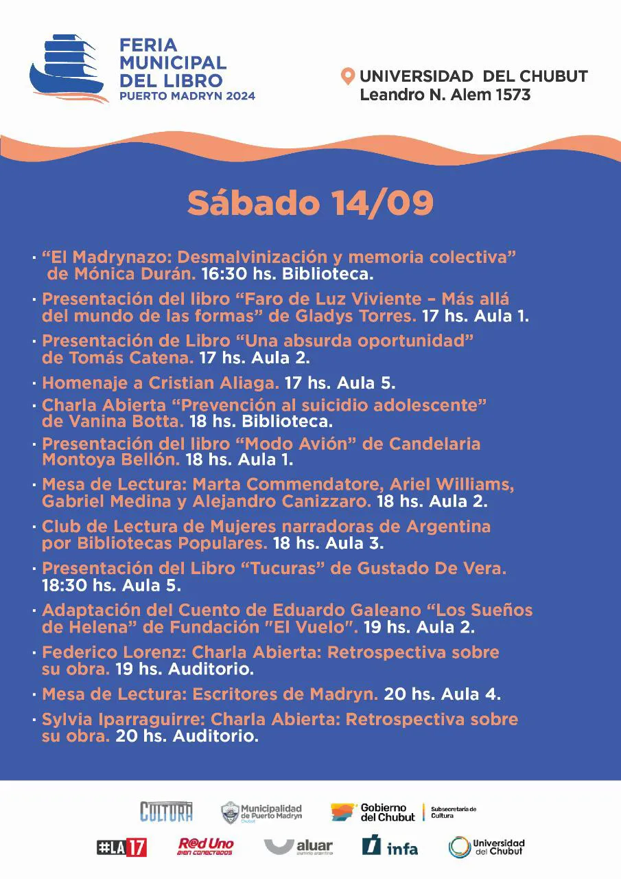 Feria del Libro de Puerto Madryn SÁBADO 1