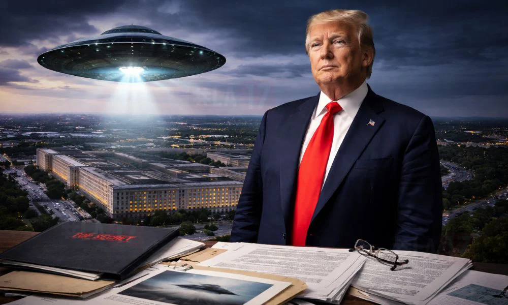 Donald Trump y los archivos OVNI. Imagen creada con IA generativa por #LA17