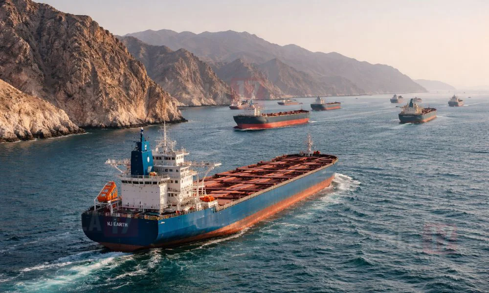 Buques cruzando el estrecho de Ormuz. Imagen ilustrativa creada con IA generativa por #LA17