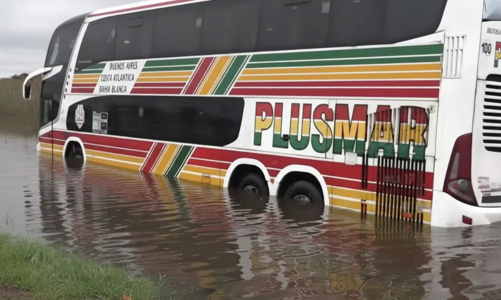 Tormenta de Santa Rosa, colectivo varado imagen recreada por LA17