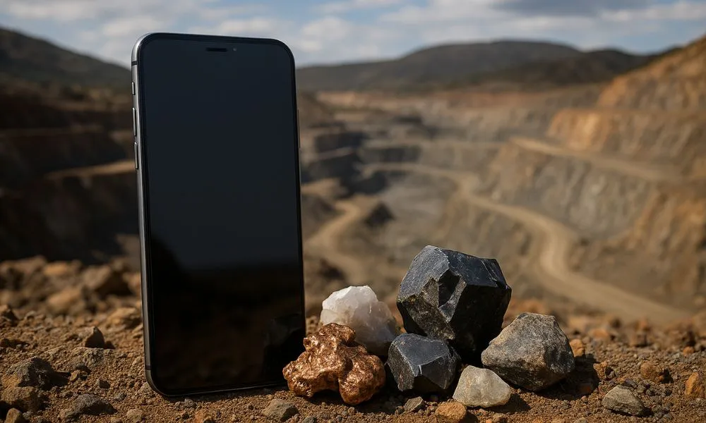 Telefono celular y yacimiento minero imagen ilustrativa generada por LA17