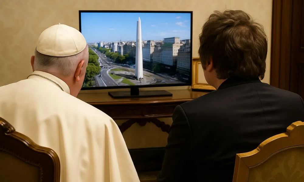 Milei y Francisco mirando el obelisco Imágen generada por AI