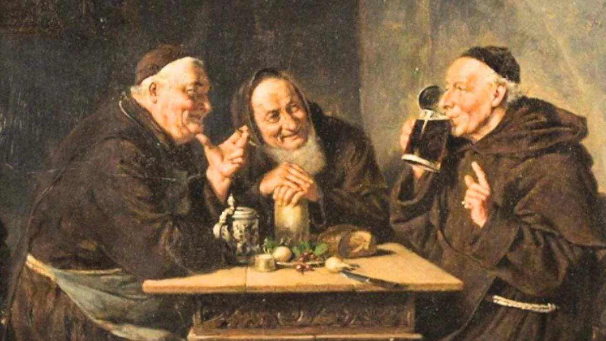 Cuadro monjes origen de la cerveza