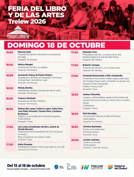Cronograma Feria del Libro de Trelew