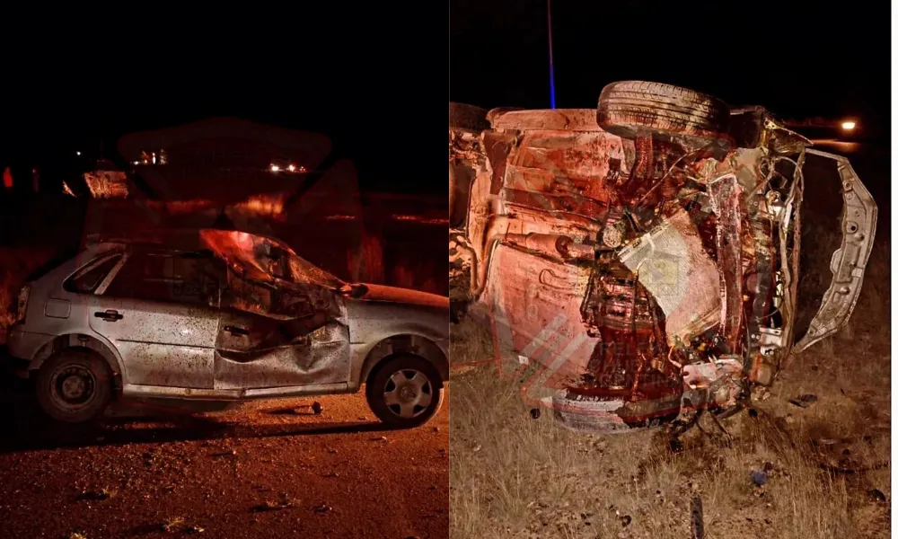 Violento choque y vuelco  foto Bomberos Voluntarios de Trelew 