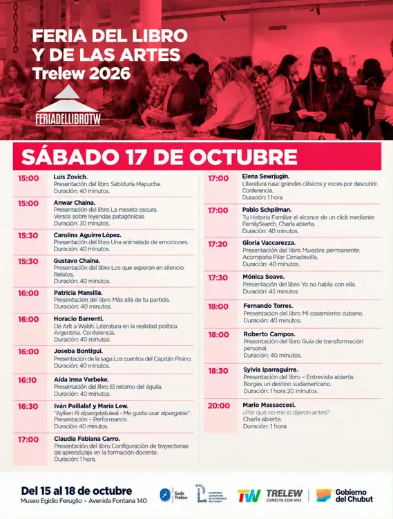 Cronograma Feria del Libro de Trelew