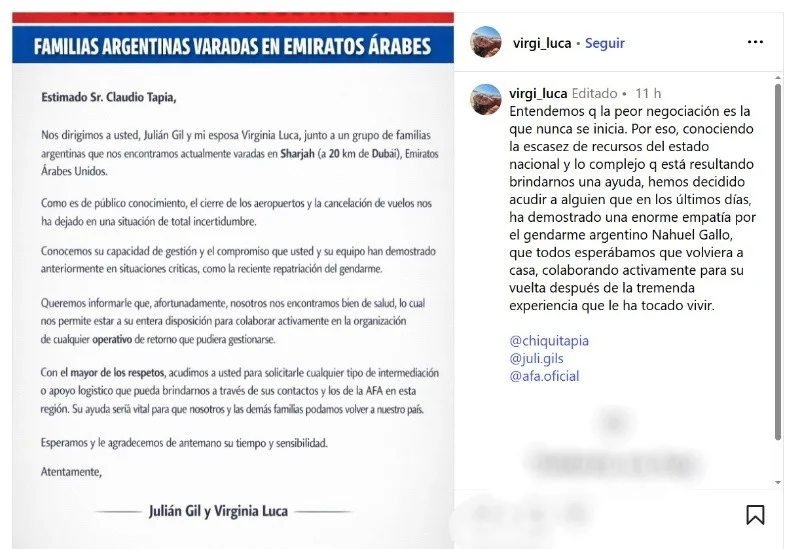 A través de redes sociales publicó una carta abierta dirigida al titular de la AFA.