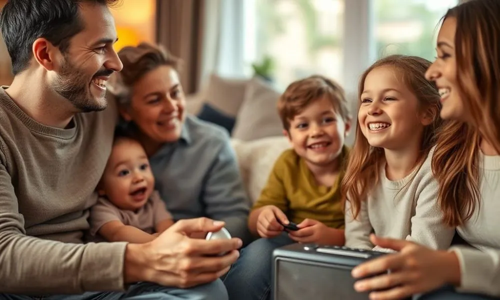 Familia alrededor de una radio imagen ilustrativa