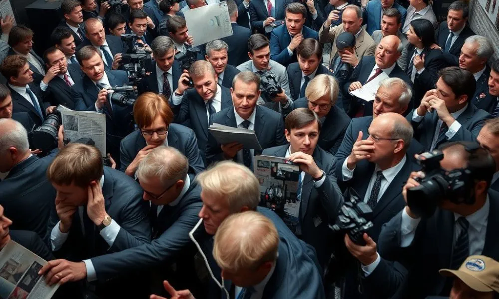 Grupo de periodistas amontonados generada por AI