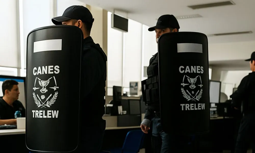 Policia dentro de la Cooperativa de Trelew imagen recreada por LA17