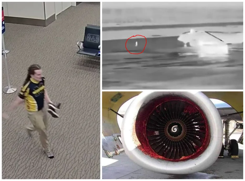 Imágenes del hombre y la turbina del avión