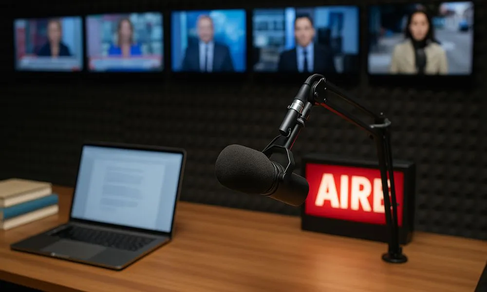 Estudio de radio, noticias, prensa