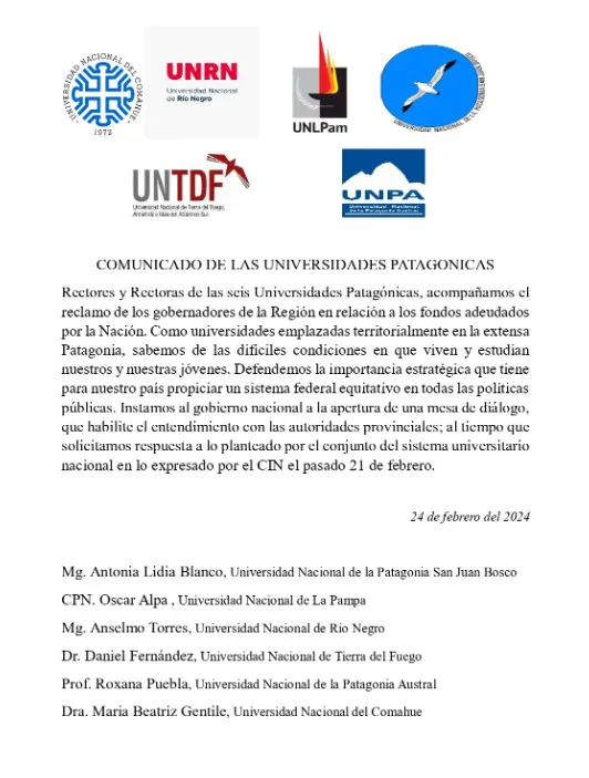 COmunicado de universidades patagónicas