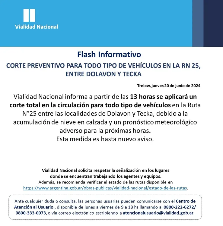 Corte preventivo en ruta 25