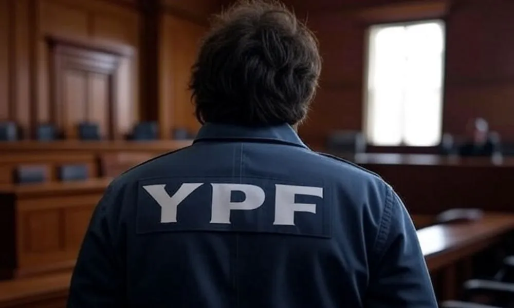 Milei de espaldas causa YPF en EEUU imagen ilustrativa creada por LA17