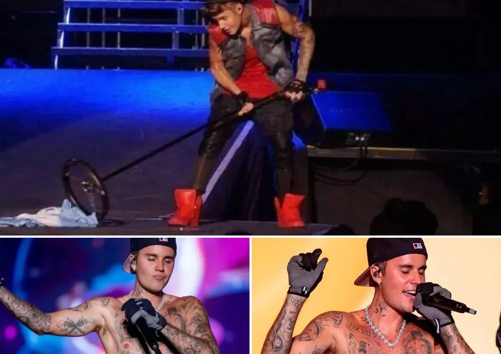 Justin Bieber en 2013 en Argentina cuando pisó una bandera argentina e pleno escenario