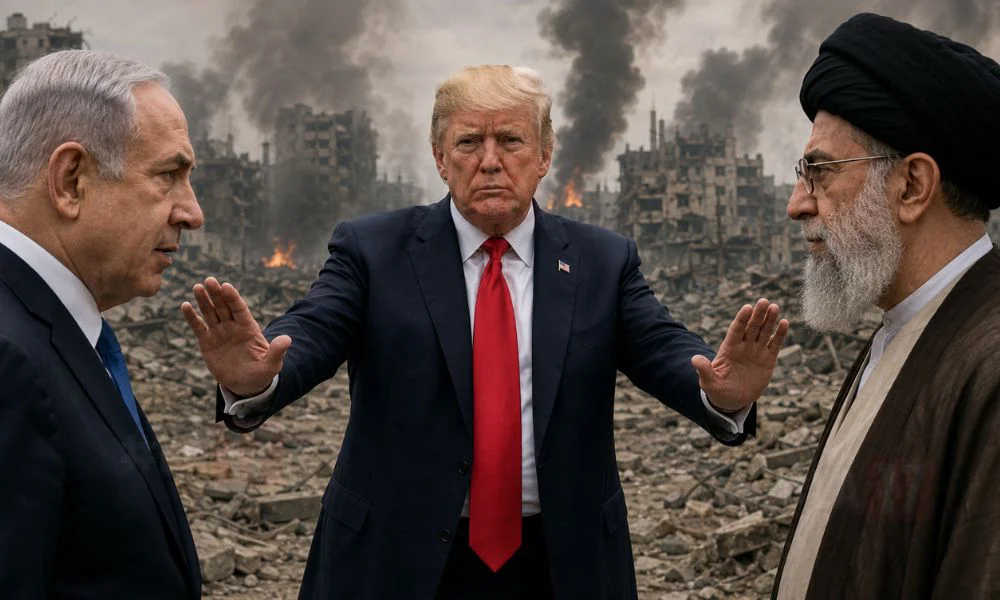 Donald Trump mediando entre Israel e Irán. Imagen creada por #LA17