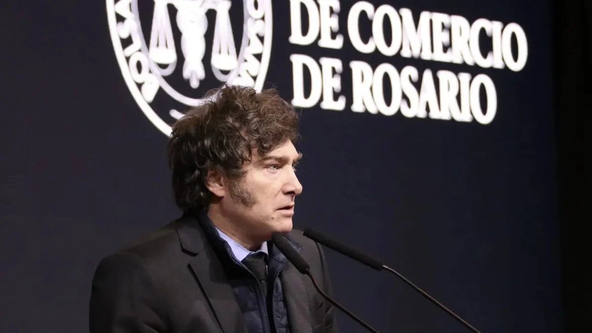 Javier Milei en la Bolsa de Comercio de Rosario. Foto Prensa Presidencia de la Nación